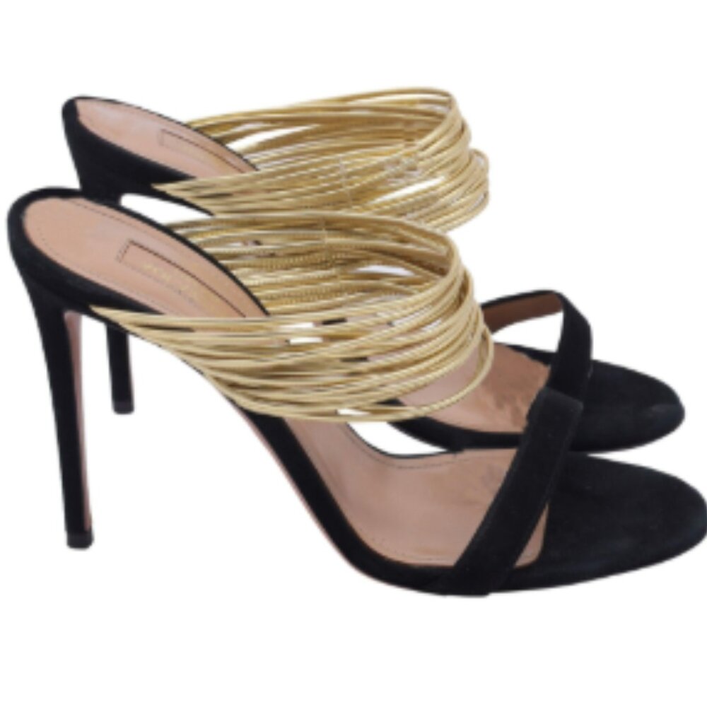 Aquazzura Rendez Vous Black Suede Heels sz 39